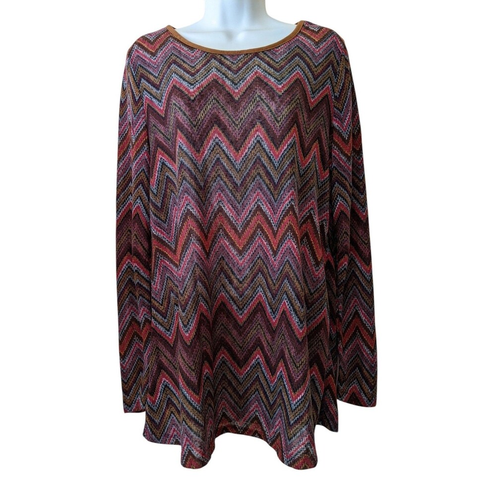 Fall Earth Tones Top Lightweight Tunic Chevron Long Sleeve Size L